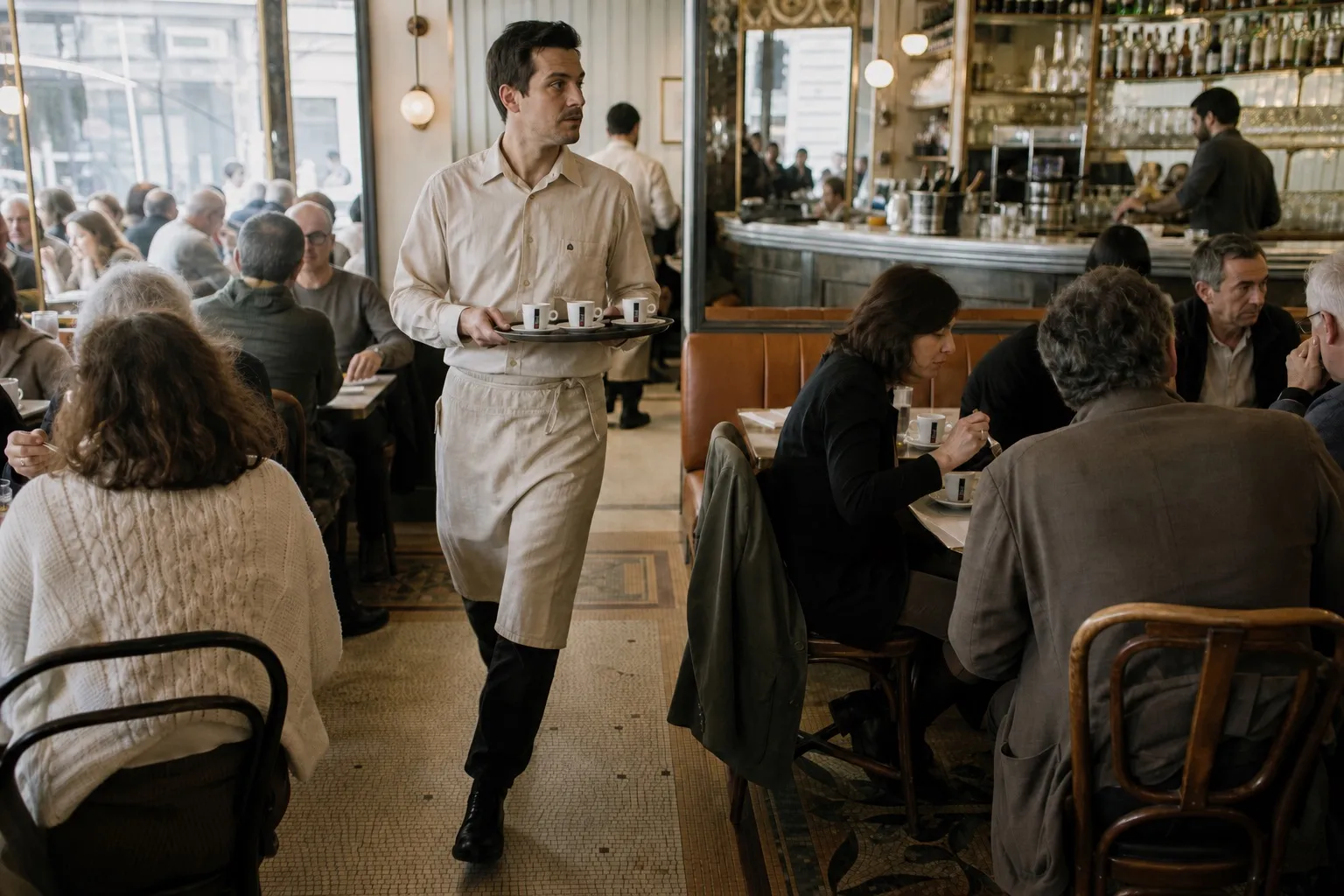 Brasserie moderne et authentique : comptoir, machine espresso traditionnelle