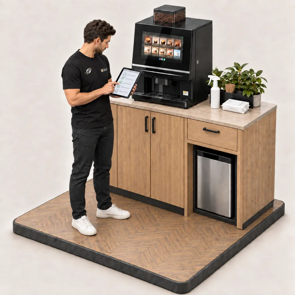Illustration 3D isométrique : hygiène et traçabilité — désinfection et registre de passage