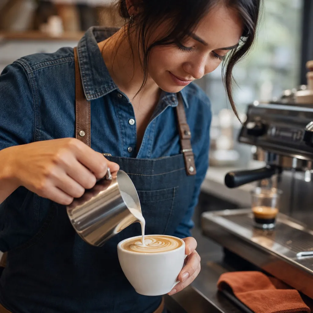Latte art en cours sur tasse blanche