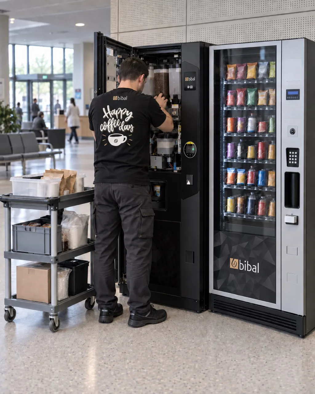 Distributeur Smart Vending Bibal installé dans un hall d'établissement public