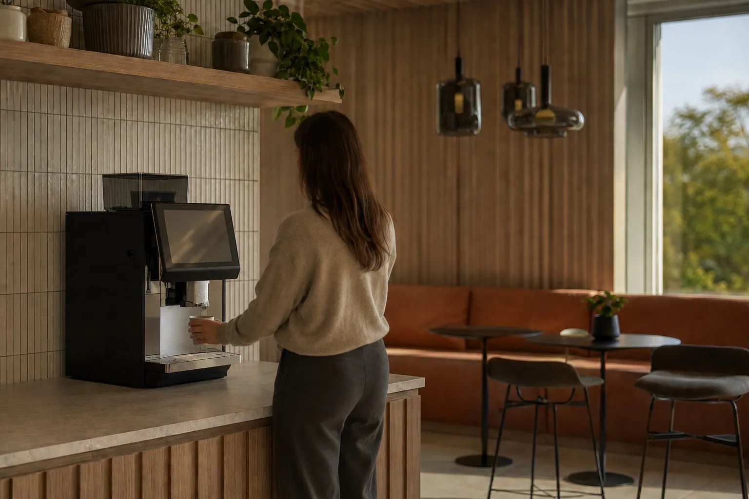 Machine Astra intégrée dans une break place chaleureuse de siège social