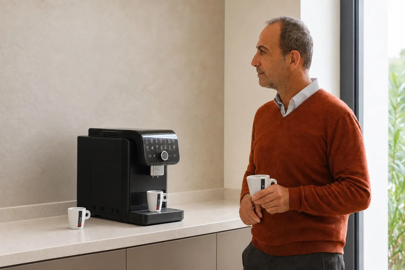 Machine à café compacte sur le comptoir d'un petit bureau — Forfait Bibal Pro