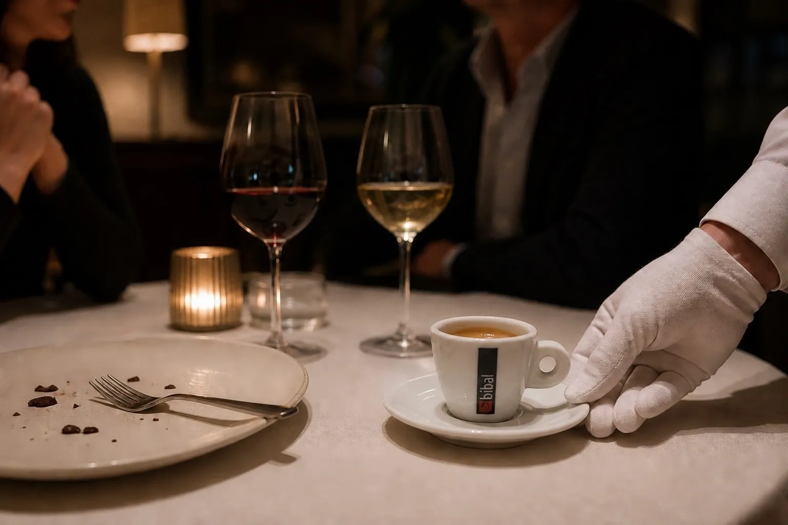 Le serveur apporte les cafés gourmands à la tablée en fin de repas