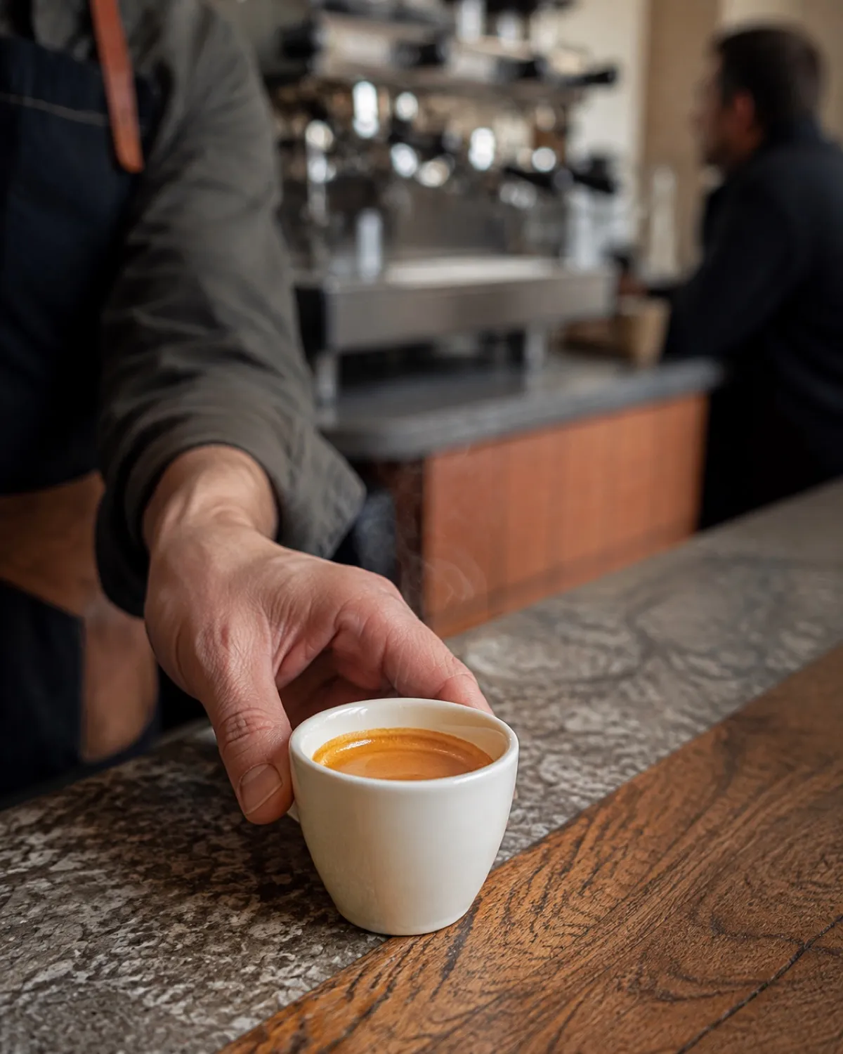 Tasse d'espresso servie au comptoir
