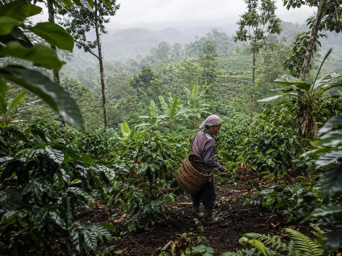 Terres volcaniques d'Asie du Sud-Est plantées de caféiers
