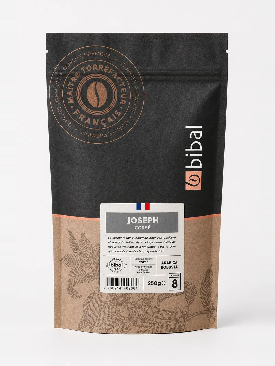 Le paquet Joseph de la gamme Héritage Bibal, face caméra sur fond clair