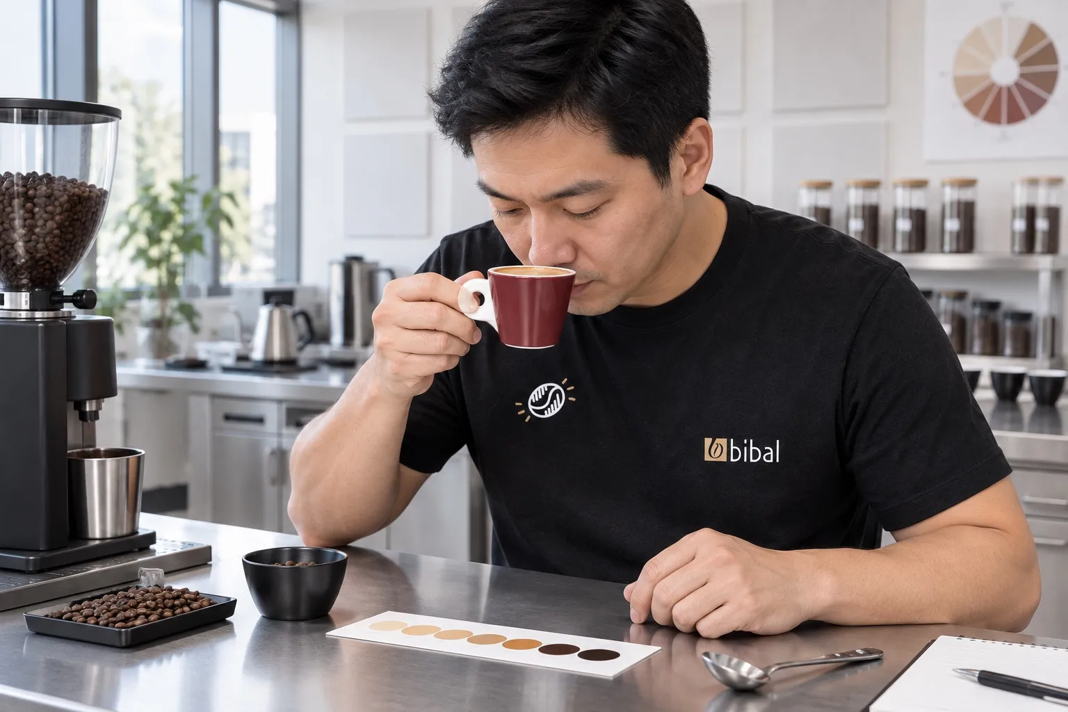 Lecture d'une tasse de café par un expert Bibal