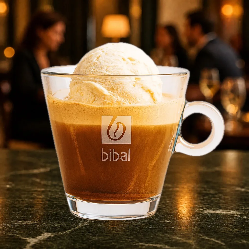 Affogato "Cookie Crunch" (Dessert à boire) — la même boisson en gros plan à 45° : la matière, la texture et le service