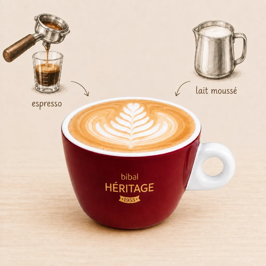 Cappuccino Traditionnel — les ingrédients de la recette, illustrés autour du produit fini