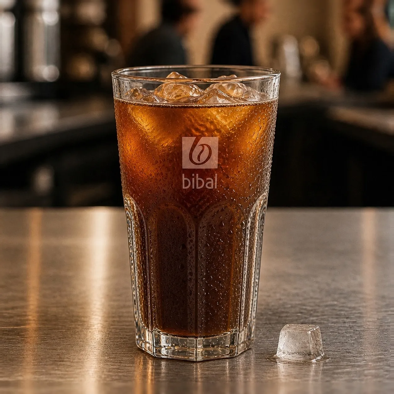 Cold Brew Bibal — Perfect Serve (canette 33 cl) — la même boisson en gros plan à 45° : la matière, la texture et le service
