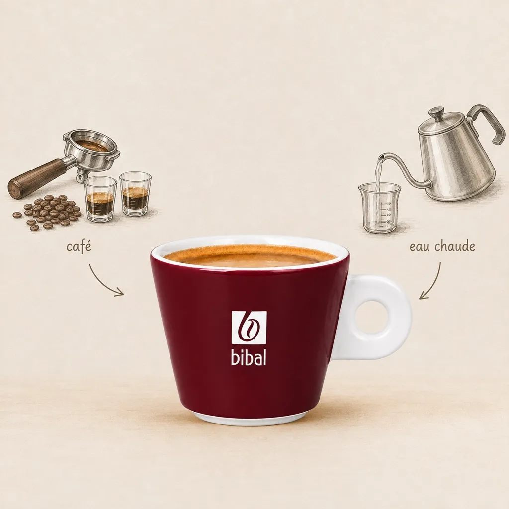 Double Expresso / Allongé — les ingrédients de la recette, illustrés autour du produit fini