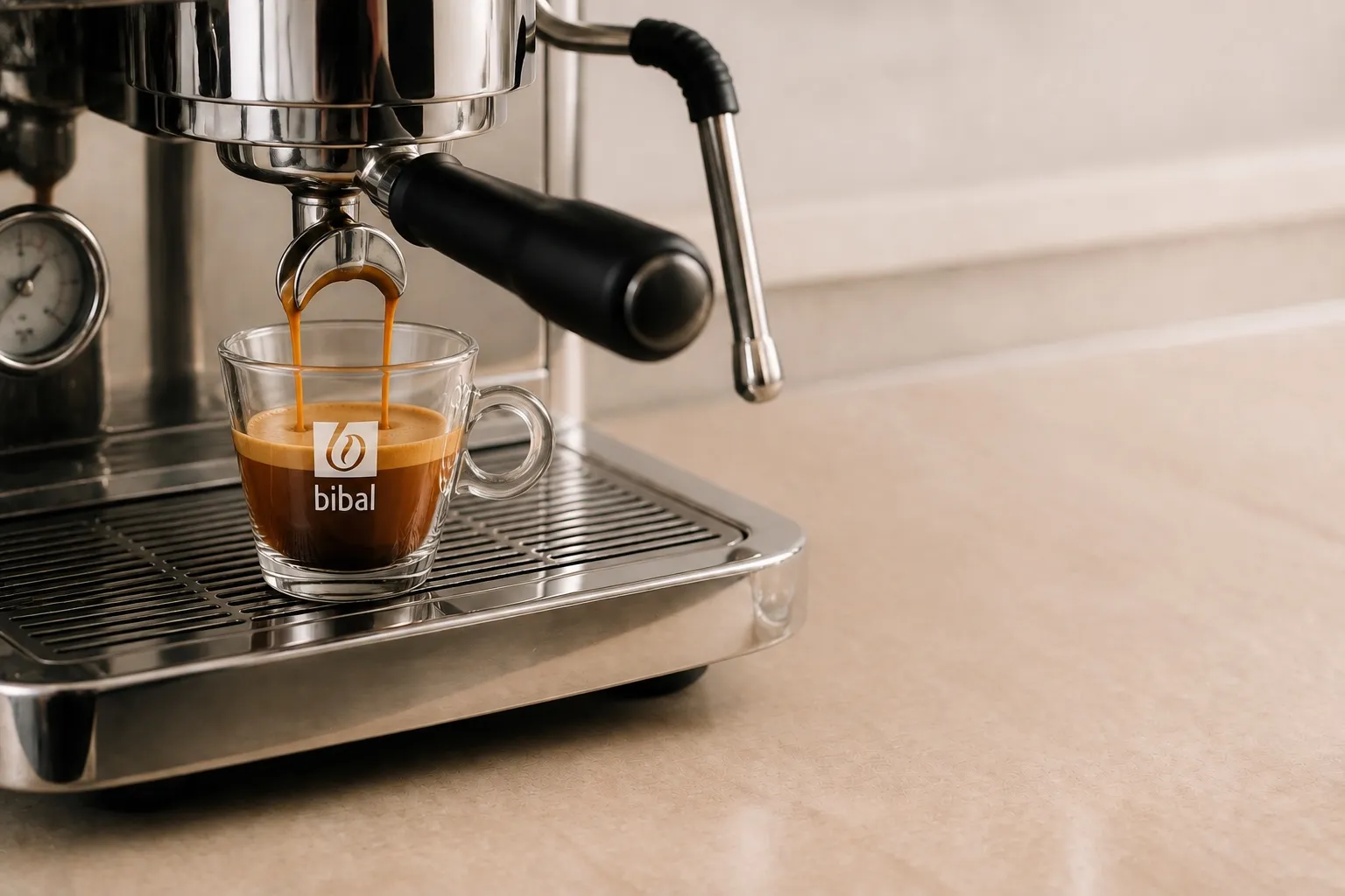 Expresso / Ristretto — étape 2 : Placer la tasse préchauffée sous les becs et extraire directement 25 s (expresso 30 ml / ristretto 20 ml)