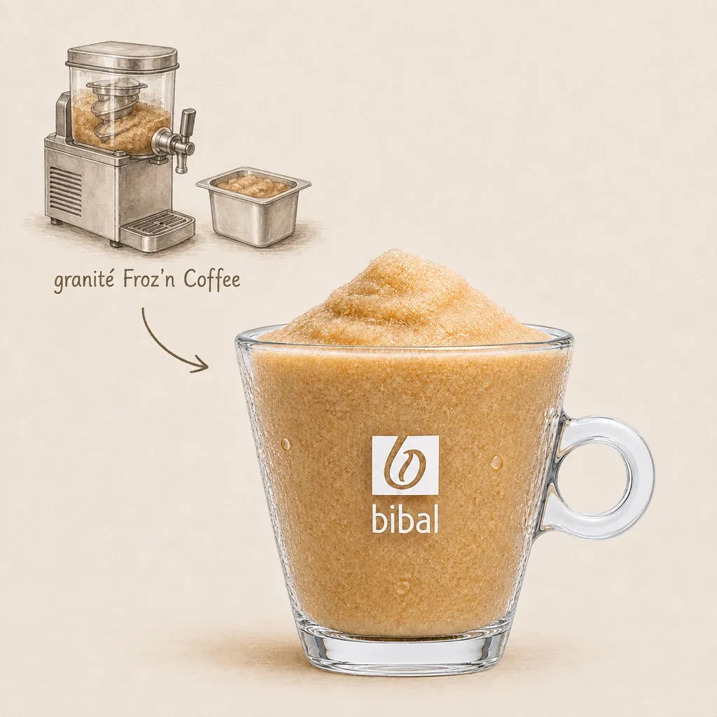 Froz'n Coffee Signature — les ingrédients de la recette, illustrés autour du produit fini
