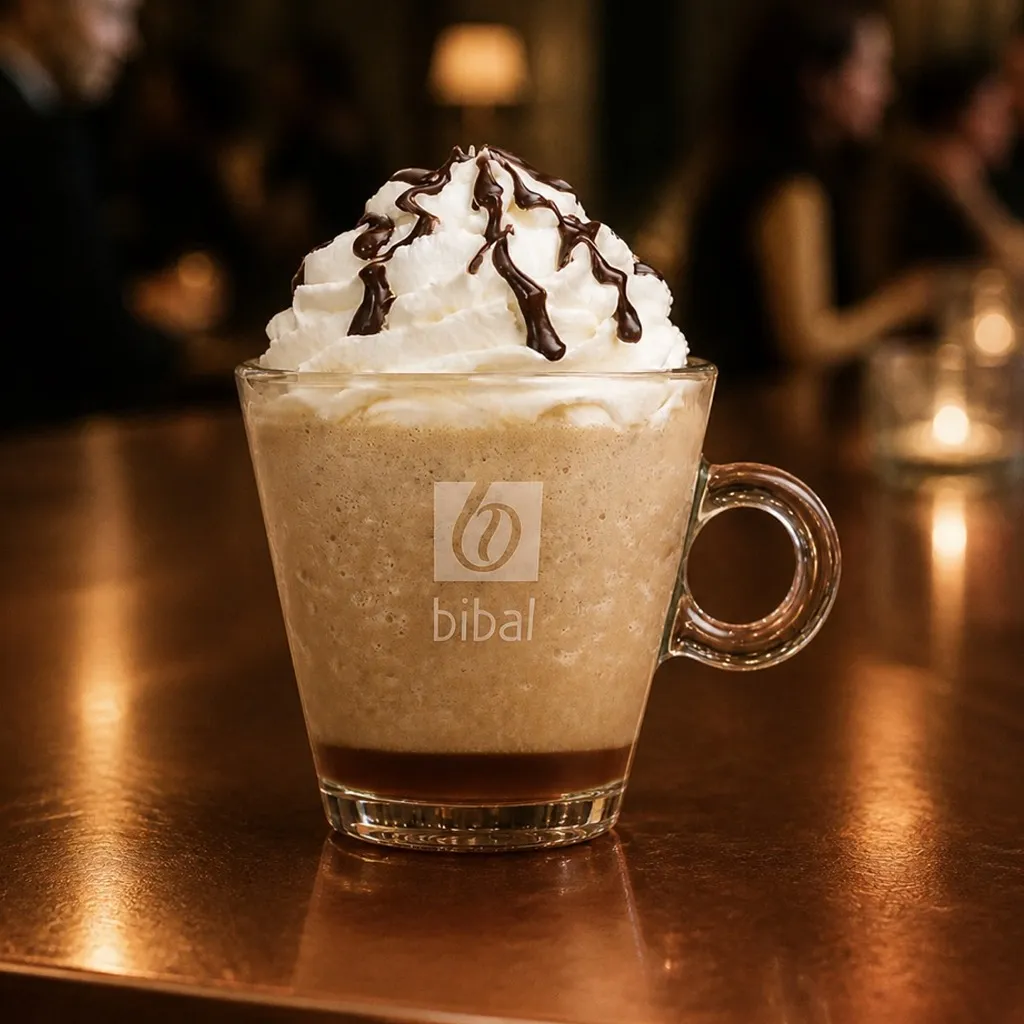 Froz'n Marshmallow Grillé — la même boisson en gros plan à 45° : la matière, la texture et le service