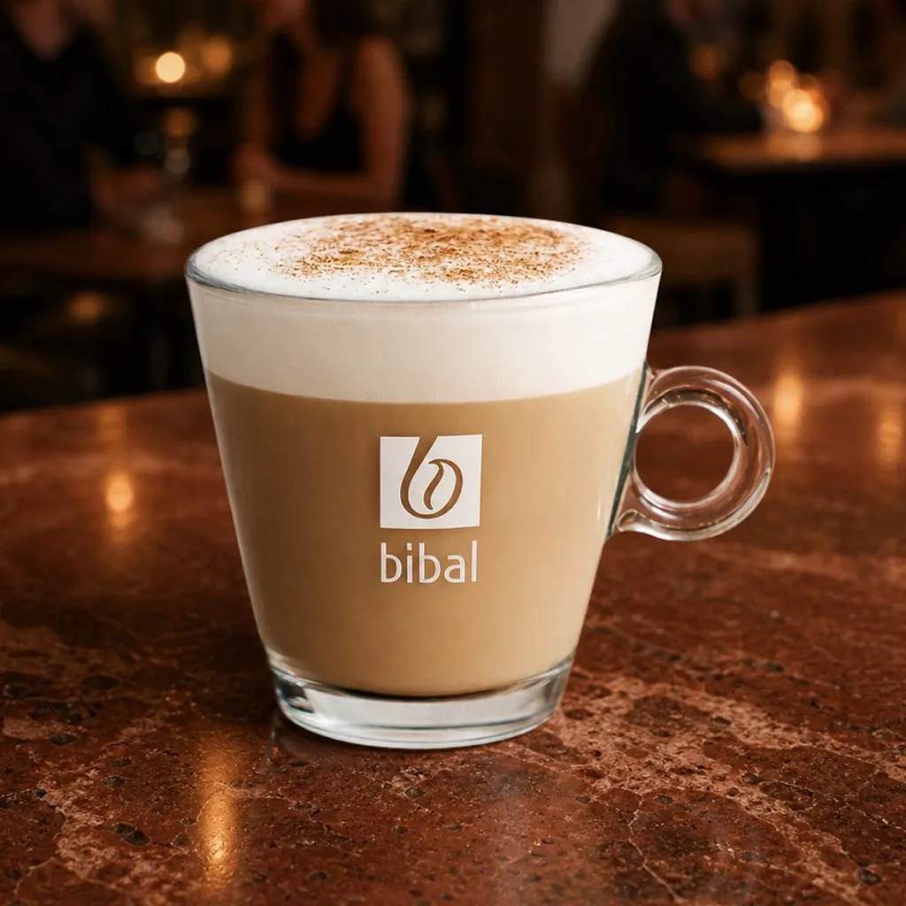 Latte Chai — la même boisson en gros plan à 45° : la matière, la texture et le service