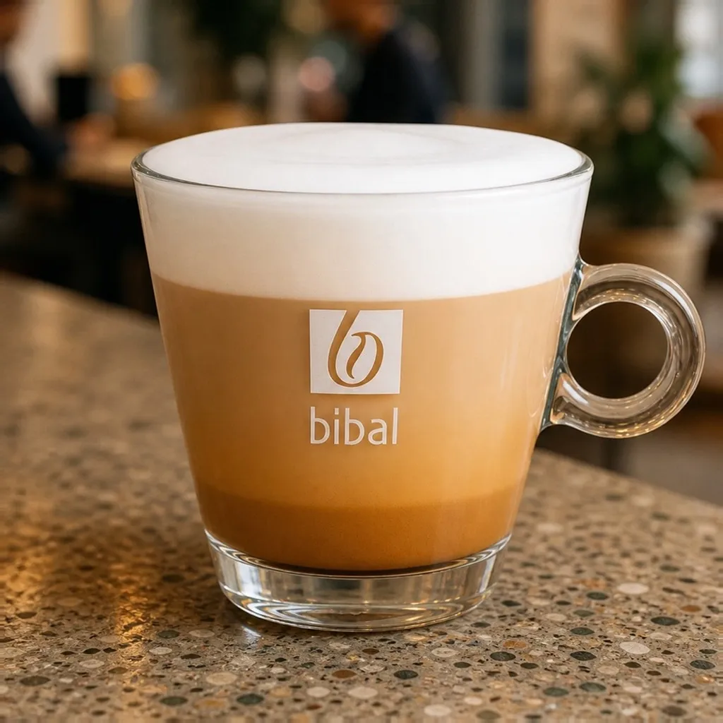 Latte Végétal Noisette Torréfiée — la même boisson en gros plan à 45° : la matière, la texture et le service