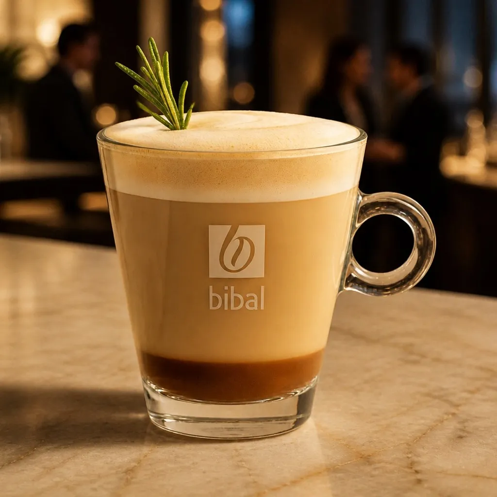 Le Latte de la Garrigue — Signature "Made in Sud" — la même boisson en gros plan à 45° : la matière, la texture et le service