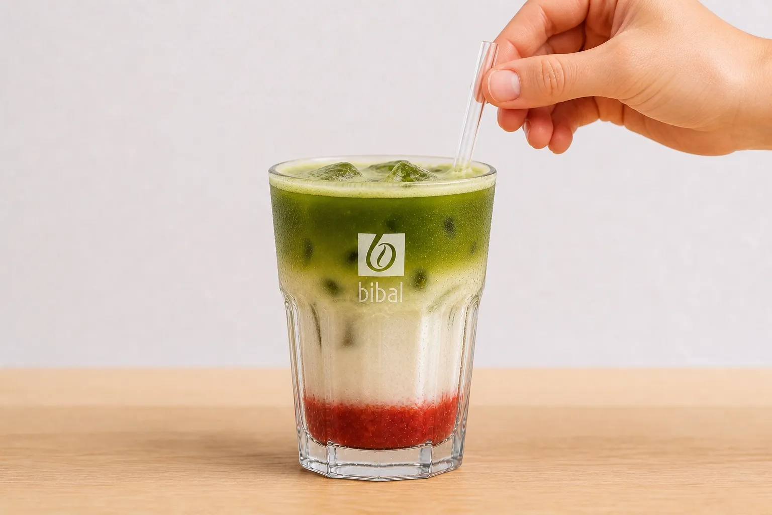 Matcha à la Fraise (Strawberry Matcha Latte) — étape 4 : Servir non mélangé, avec une paille