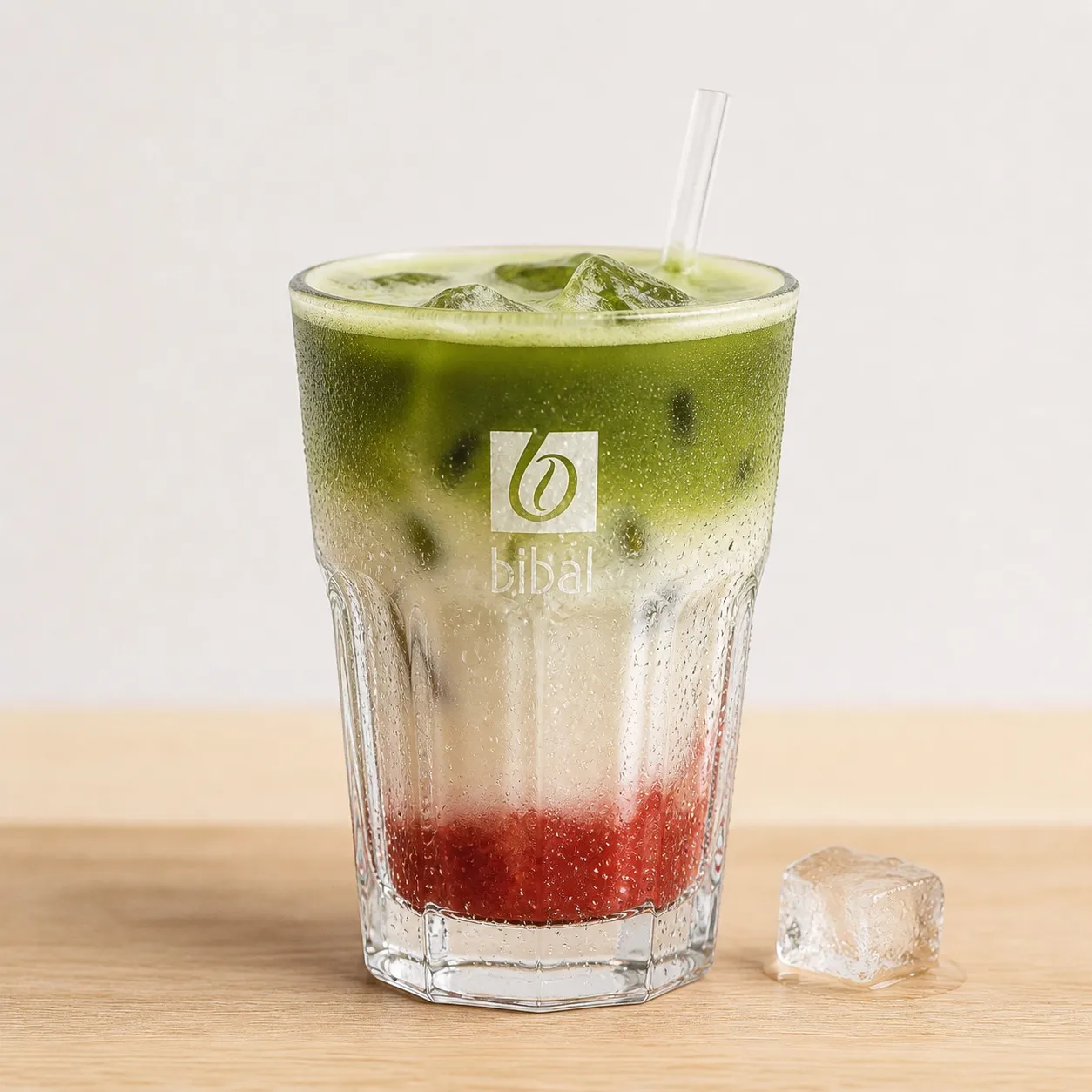 Matcha à la Fraise (Strawberry Matcha Latte) — Purée de fraise, lait d'avoine et matcha Kusmi en trois couches : le plus beau vert-rose de l'été.