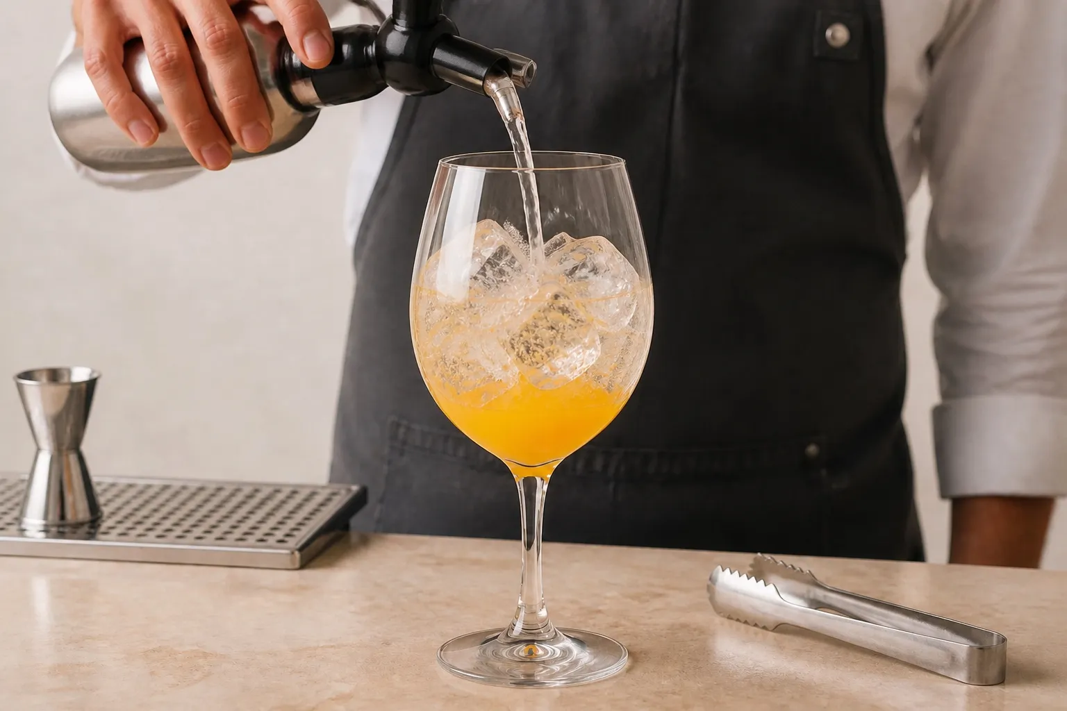Solis Spritz Abricot & Romarin — Signature "Made in Sud" — étape 2 : Verser le tonic