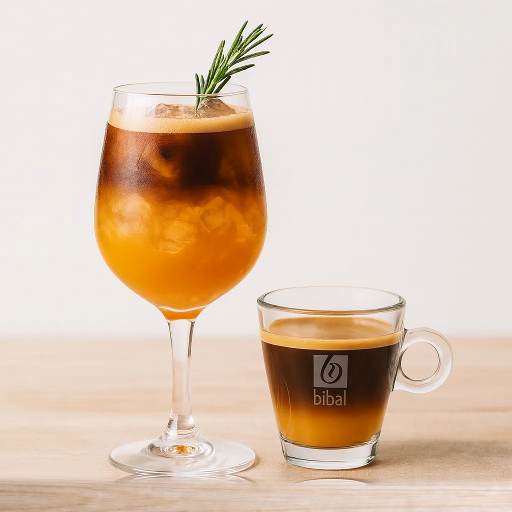 Solis Spritz Abricot & Romarin — Signature "Made in Sud" — Abricot du Roussillon, tonic artisanal et shot d'expresso chaud coulé au sommet : le mocktail des terrasses du