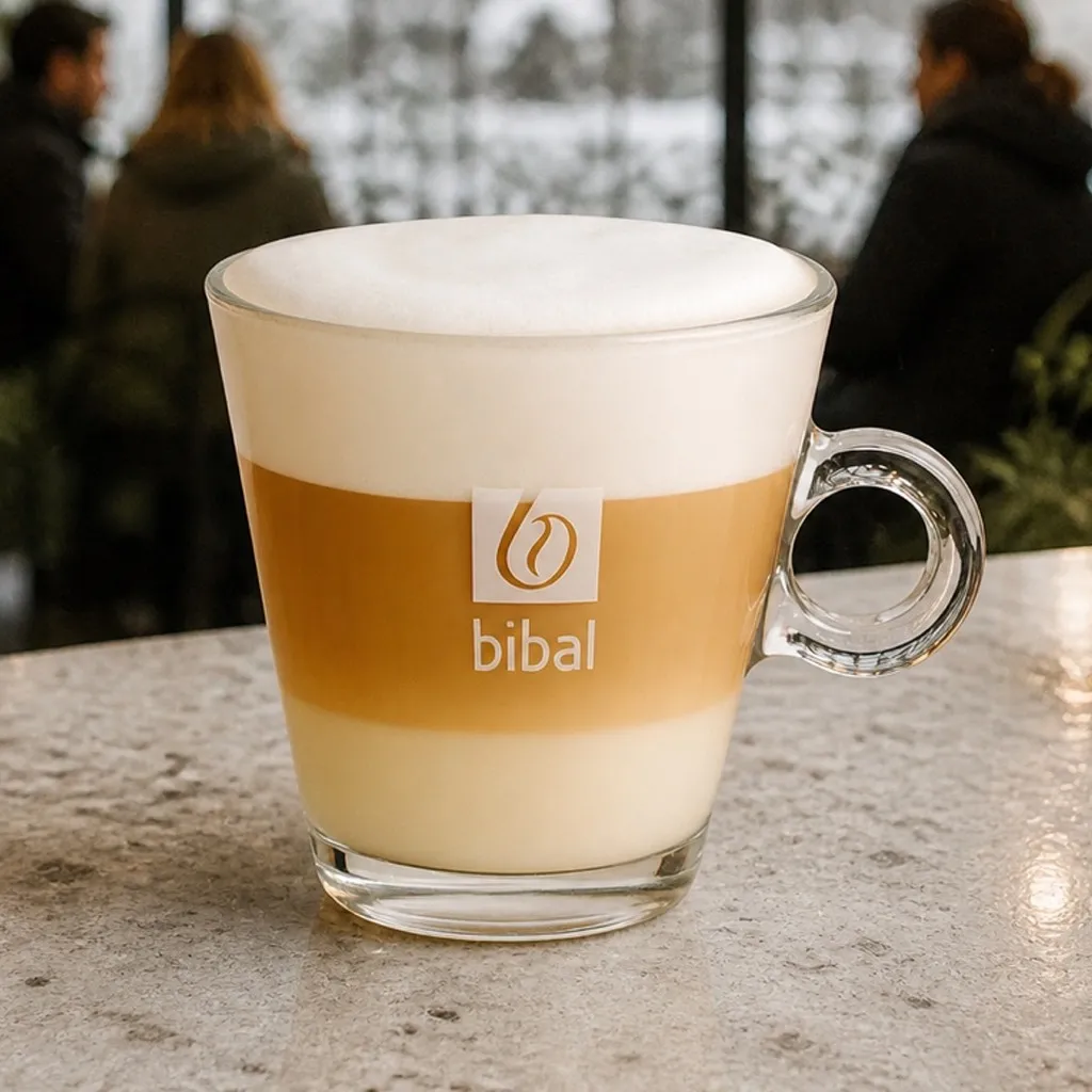 White Mocha Onctueux (White Café Moka) — la même boisson en gros plan à 45° : la matière, la texture et le service
