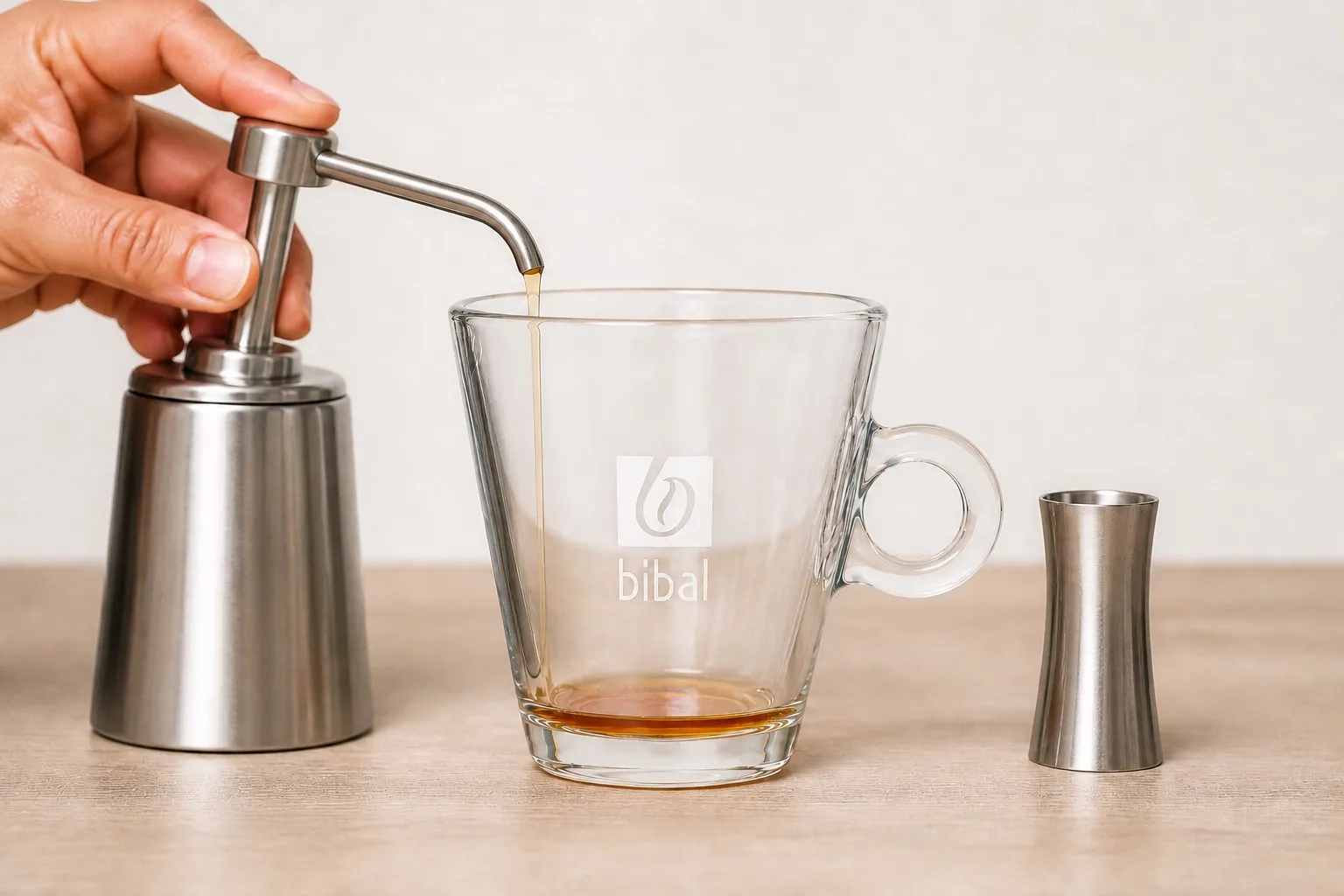 White Spéculoos (Sans Café) — étape 1 : Doser 1 pompe de sirop Spéculoos + 1 trait de Vanille au fond de la tasse