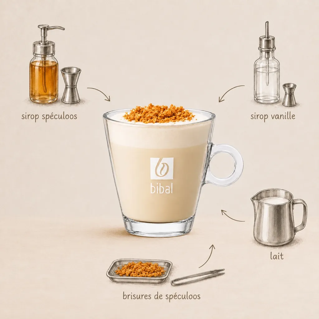 White Spéculoos (Sans Café) — les ingrédients de la recette, illustrés autour du produit fini