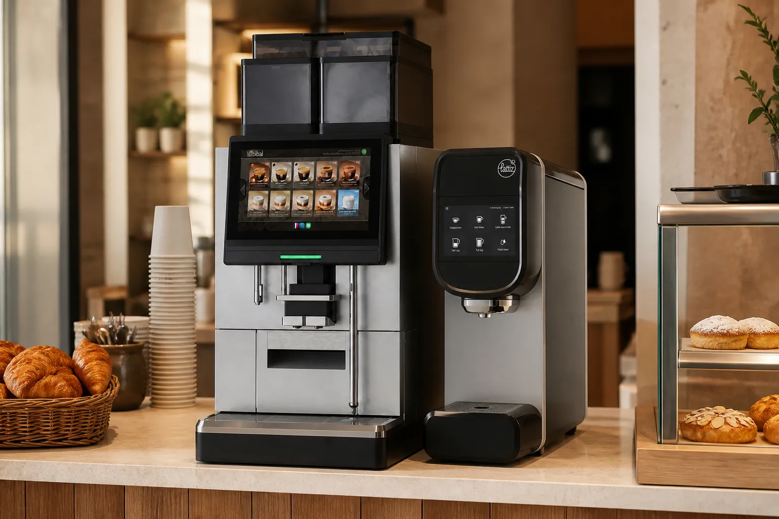 La machine automatique à écran qui mousse le lait à la demande, installée sur un comptoir