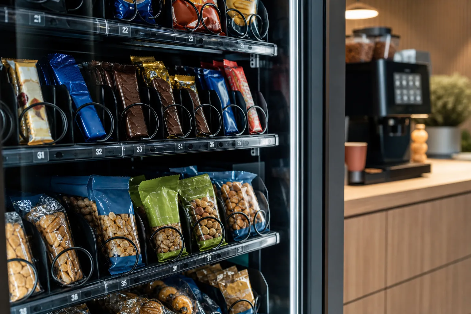 Snacking en distributeur : barres, biscuits, chips